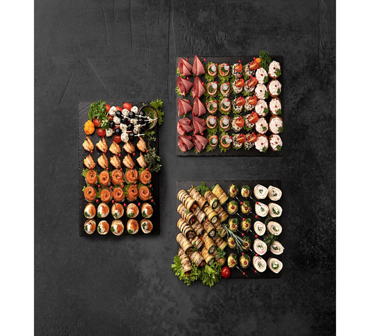 Сет №17. Ассорти канапе с мясом, птицей, рыбой и морепродуктами + Рулетики (120 шт. на 15-20 гостей)