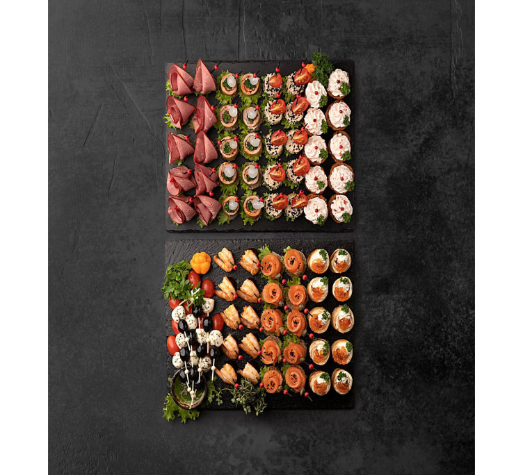 Сет №15. Ассорти канапе с мясом, птицей, рыбой и морепродуктами (80 шт. на 10-15 гостей)