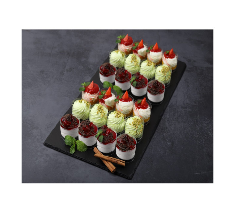 Ассорти десертов в мини-стаканчиках №4 (24 шт.) Вишневое парфе, фисташковый мусс, «Ниагара»